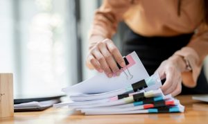 Woman organizing her legal documents