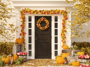 Door with fall decorations
