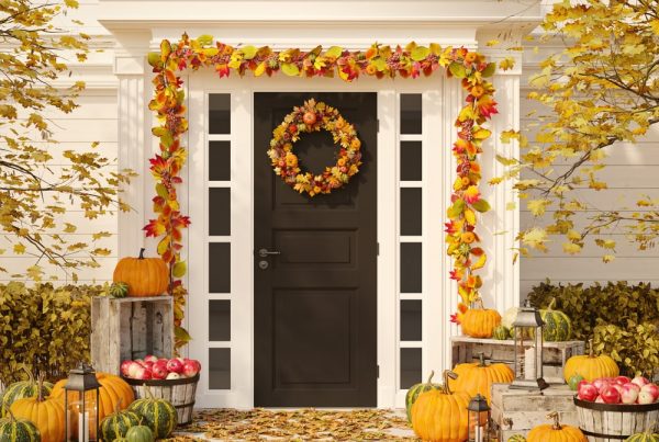 Door with fall decorations