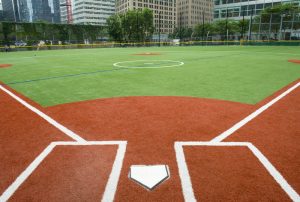 Baseball diamond, looking at the field from home plate