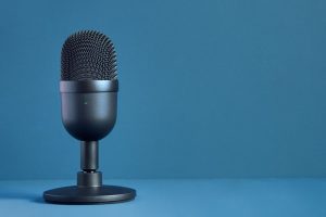 microphone on blue background