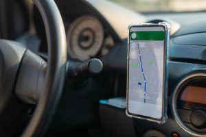 GPS showing on smartphone on car's dashboard