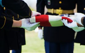 Ceremonial folding of the flag at veteran funeral