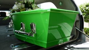 Bright green casket