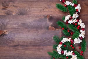 Christmas garland with popcorn and red berries