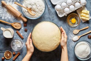 Beautiful spread of ingredients to bake a cake