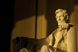 close-up of Abraham Lincoln's sculpture at Lincoln Memorial in Washington, D.C.