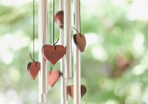 shows silver wind chime with hearts