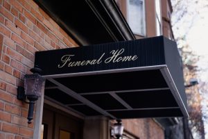 Black awning for a funeral home