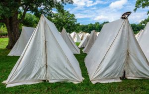 shows encampment tents common to the Revolutionary War