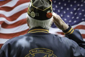 Older veteran saluting the American flag