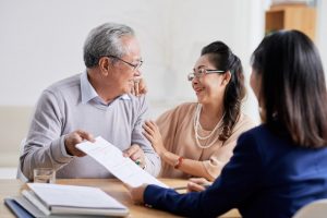 Older couple planning a funeral in advance