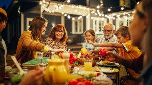 multigenerational family enjoying a meal together