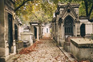 Cemetery with single graves, crypts, family lots, and other types of cemetery plots