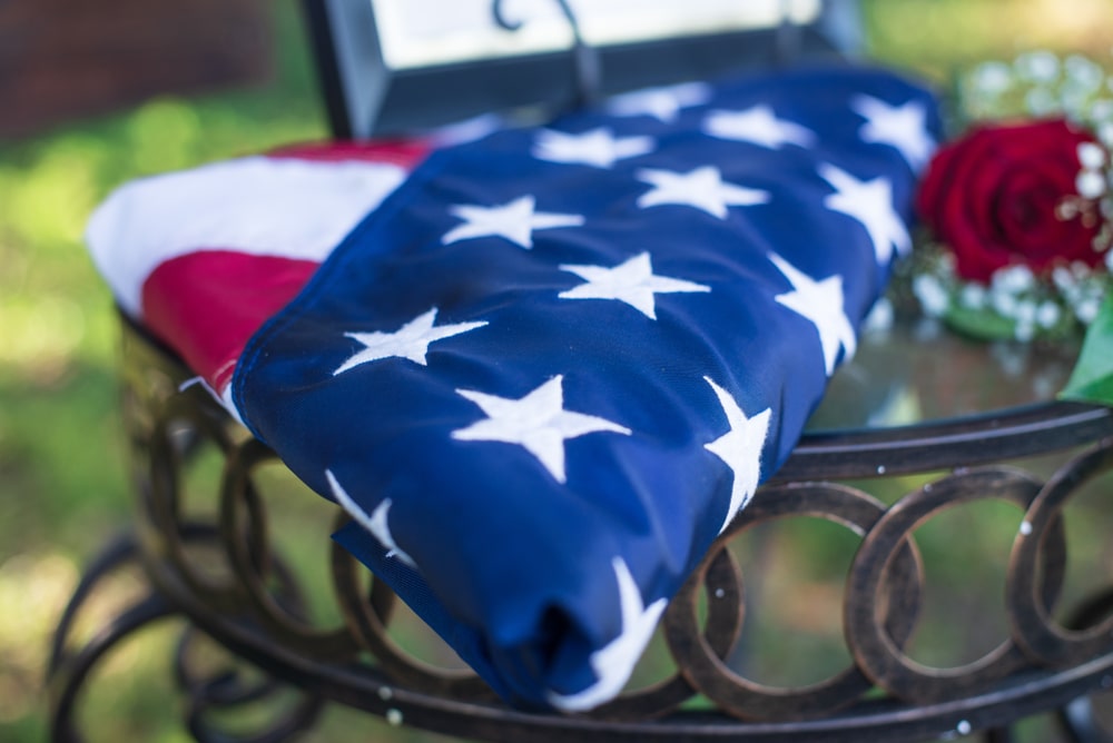 Folded American flag on a table