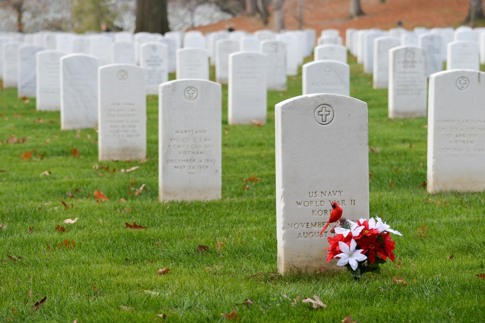 Veterans cemetery with government-issued headstone