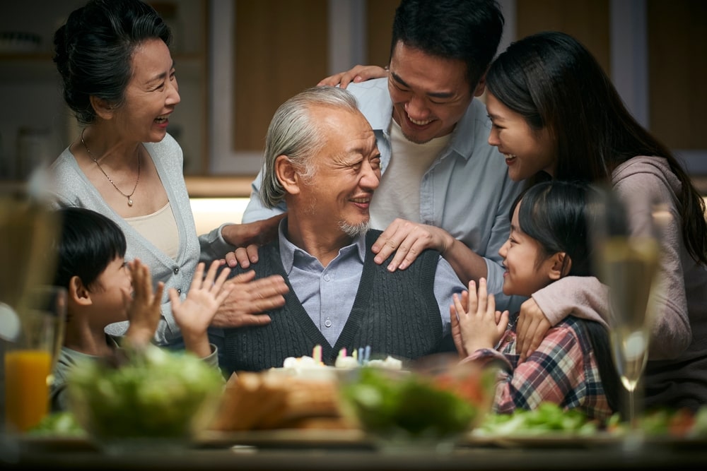 large family with grandparents celebrating a birthday