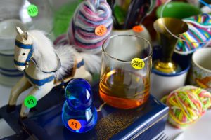 Estate sales items with pricing stickers
