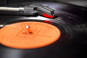 Close-up of record player
