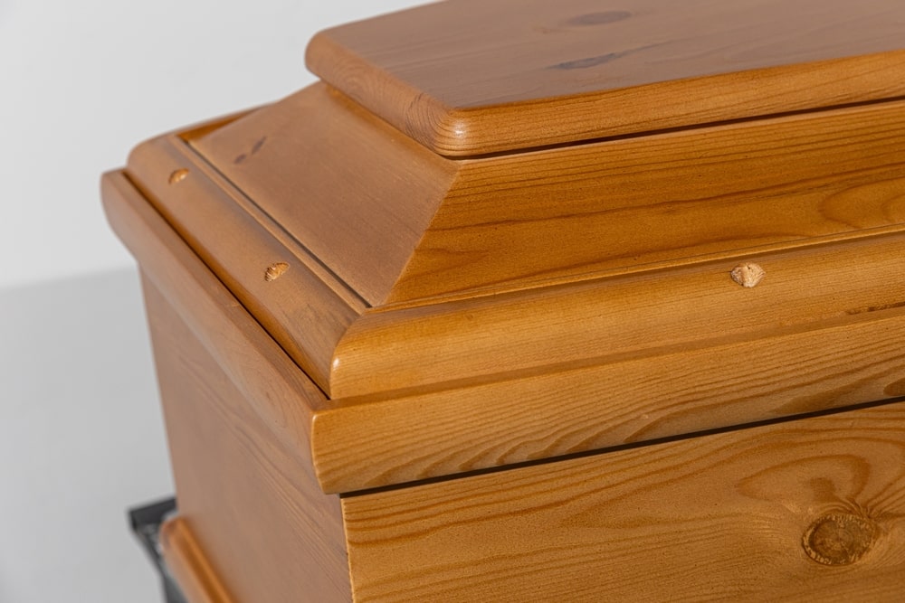 Close-up of a wooden casket