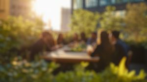 Blurred family gathering outside