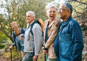 elderly group hiking