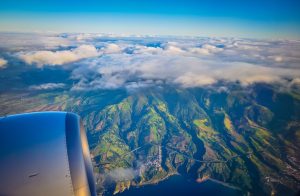 airplane view looking towards Hawaiian islands