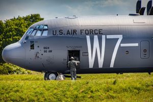 U.S. Airman entering an Air Force plane