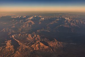aerial view of some mountains at either dusk or dawn