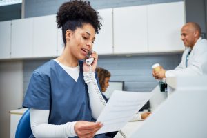 A healthcare professional on the phone