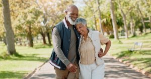 A couple enjoying a walk outside